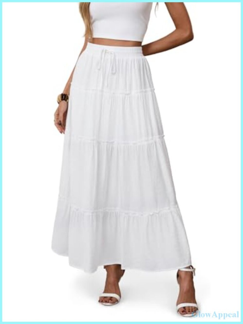 Flowy Tiered Maxi Skirt for Women High Waist A-Line Boho Long Skirt Drawstring